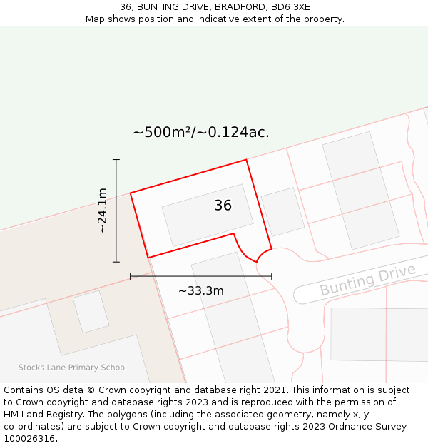 36, BUNTING DRIVE, BRADFORD, BD6 3XE: Plot and title map