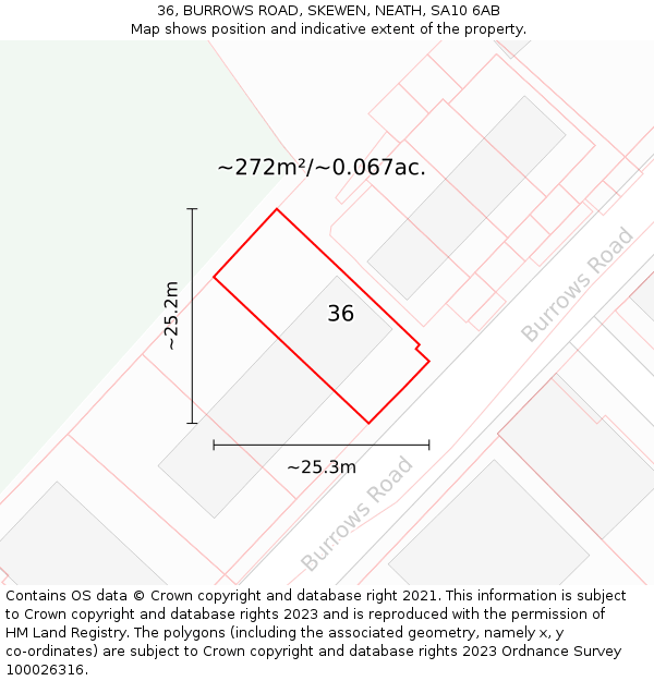 36, BURROWS ROAD, SKEWEN, NEATH, SA10 6AB: Plot and title map