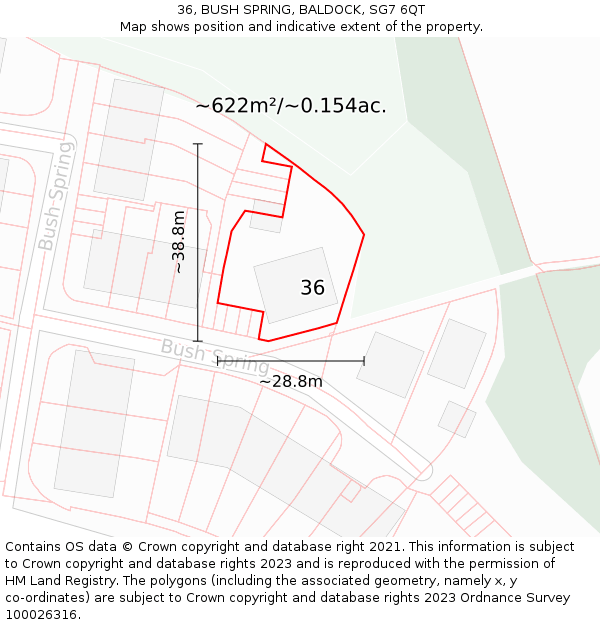 36, BUSH SPRING, BALDOCK, SG7 6QT: Plot and title map