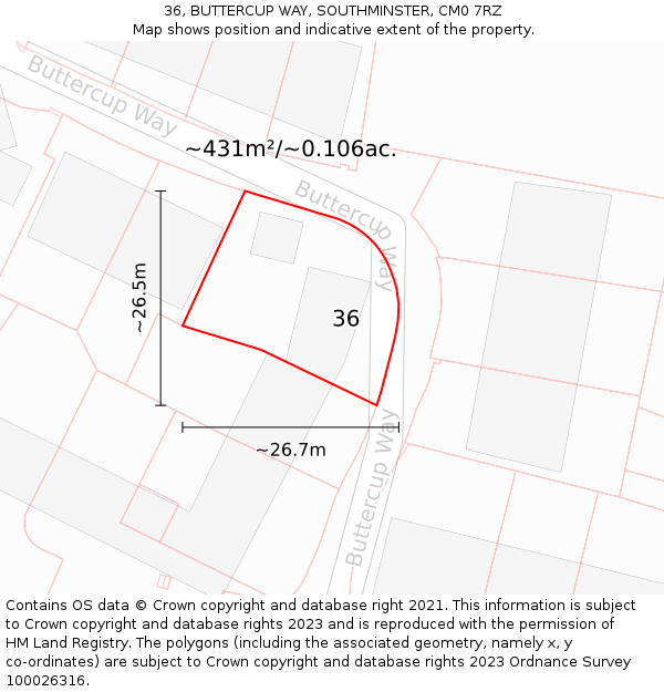 36, BUTTERCUP WAY, SOUTHMINSTER, CM0 7RZ: Plot and title map