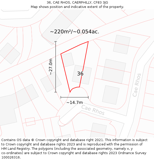 36, CAE RHOS, CAERPHILLY, CF83 3JG: Plot and title map