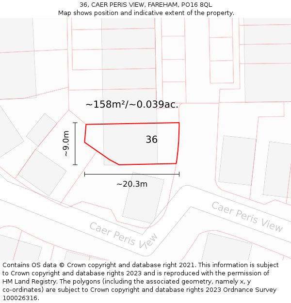 36, CAER PERIS VIEW, FAREHAM, PO16 8QL: Plot and title map