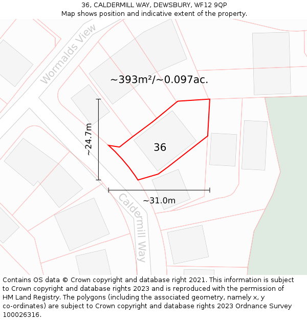 36, CALDERMILL WAY, DEWSBURY, WF12 9QP: Plot and title map