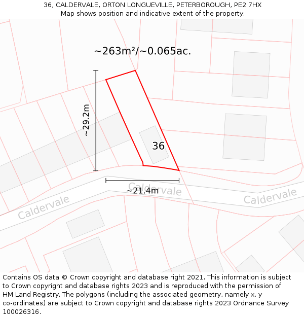 36, CALDERVALE, ORTON LONGUEVILLE, PETERBOROUGH, PE2 7HX: Plot and title map