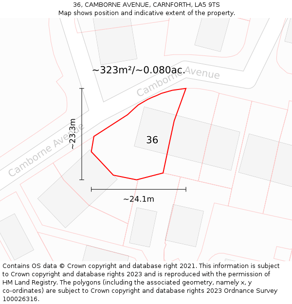 36, CAMBORNE AVENUE, CARNFORTH, LA5 9TS: Plot and title map