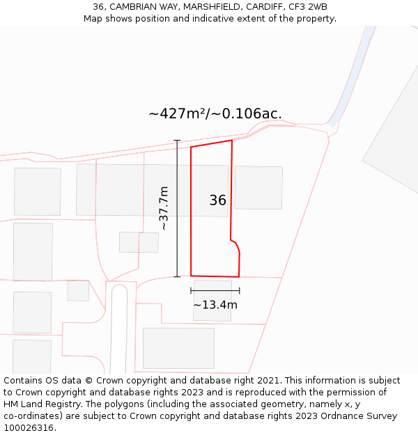 36, CAMBRIAN WAY, MARSHFIELD, CARDIFF, CF3 2WB: Plot and title map