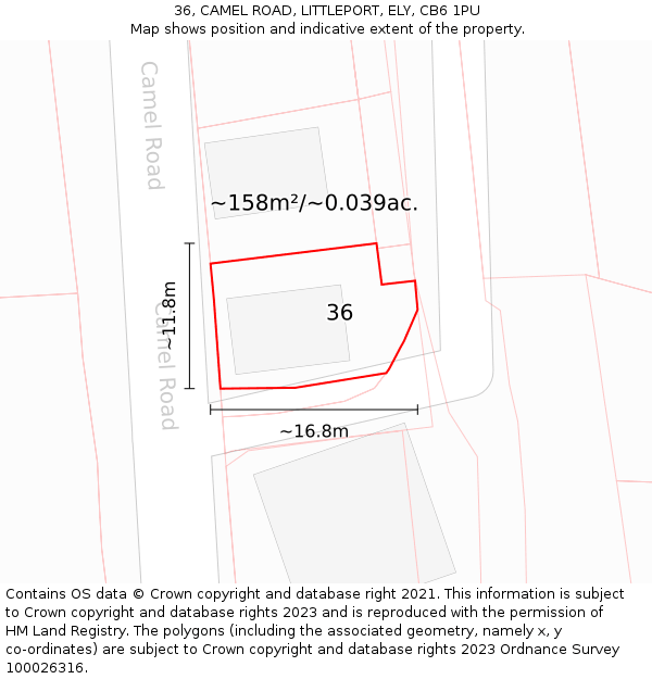 36, CAMEL ROAD, LITTLEPORT, ELY, CB6 1PU: Plot and title map