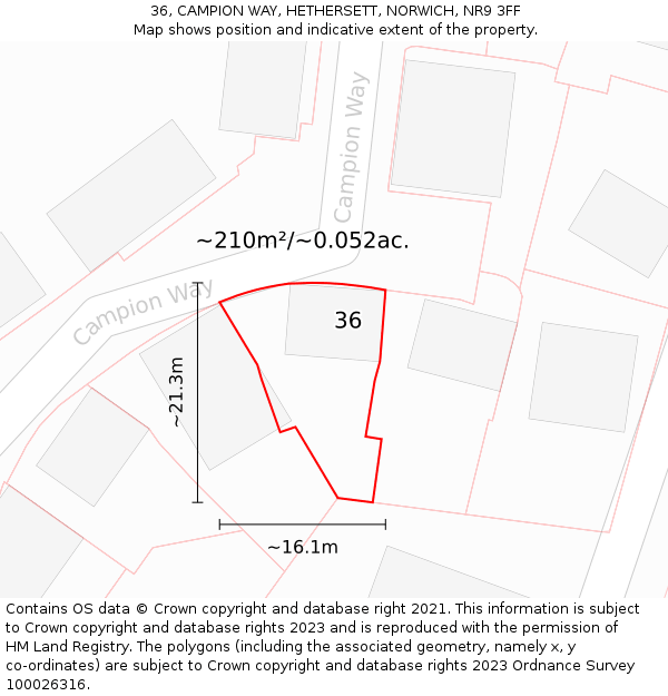 36, CAMPION WAY, HETHERSETT, NORWICH, NR9 3FF: Plot and title map