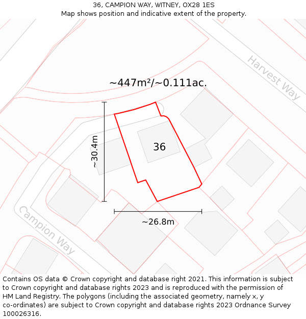 36, CAMPION WAY, WITNEY, OX28 1ES: Plot and title map