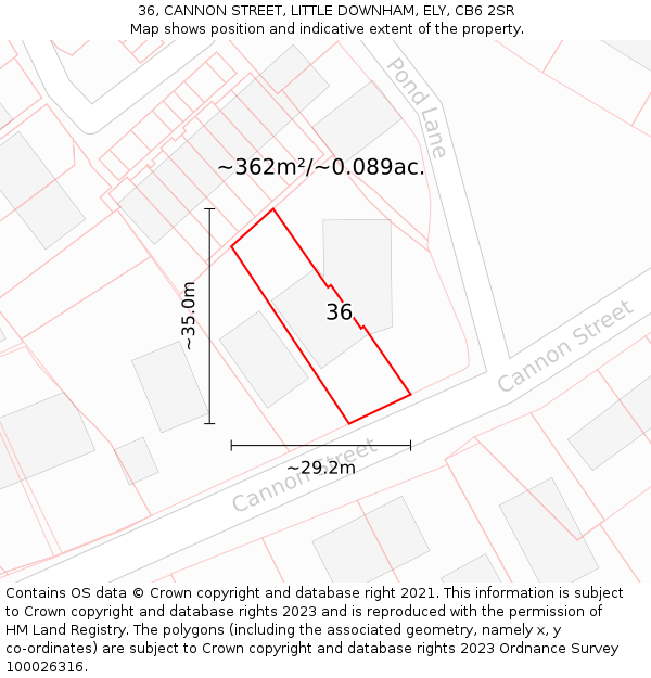 36, CANNON STREET, LITTLE DOWNHAM, ELY, CB6 2SR: Plot and title map