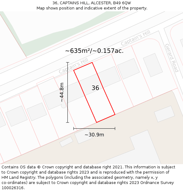 36, CAPTAINS HILL, ALCESTER, B49 6QW: Plot and title map