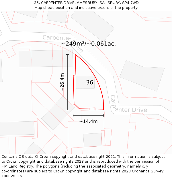36, CARPENTER DRIVE, AMESBURY, SALISBURY, SP4 7WD: Plot and title map