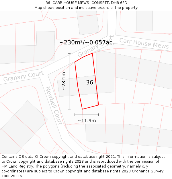 36, CARR HOUSE MEWS, CONSETT, DH8 6FD: Plot and title map