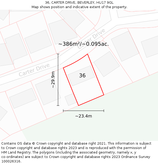 36, CARTER DRIVE, BEVERLEY, HU17 9GL: Plot and title map