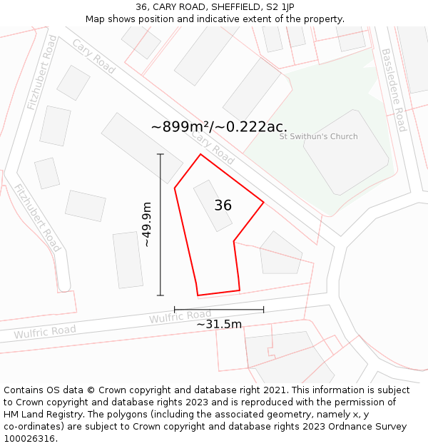 36, CARY ROAD, SHEFFIELD, S2 1JP: Plot and title map