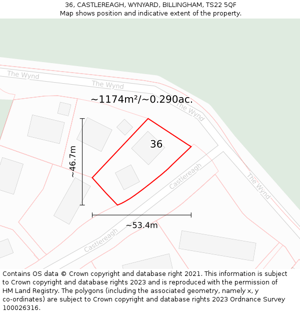 36, CASTLEREAGH, WYNYARD, BILLINGHAM, TS22 5QF: Plot and title map
