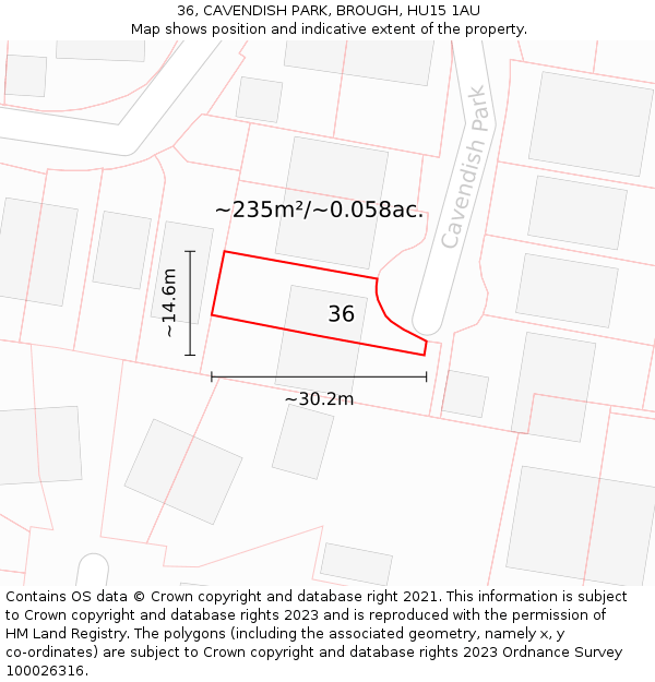 36, CAVENDISH PARK, BROUGH, HU15 1AU: Plot and title map