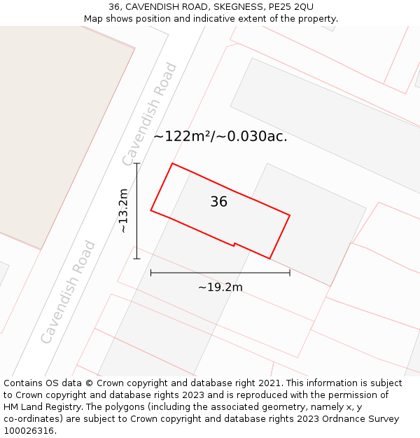 36, CAVENDISH ROAD, SKEGNESS, PE25 2QU: Plot and title map