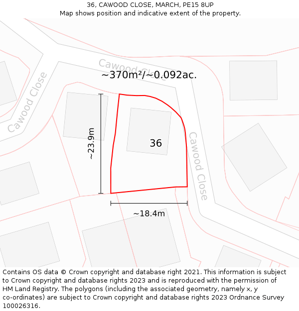 36, CAWOOD CLOSE, MARCH, PE15 8UP: Plot and title map