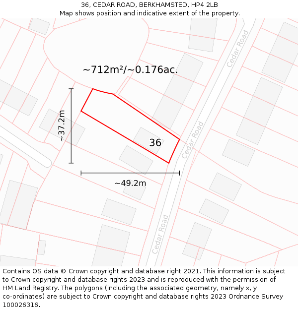 36, CEDAR ROAD, BERKHAMSTED, HP4 2LB: Plot and title map