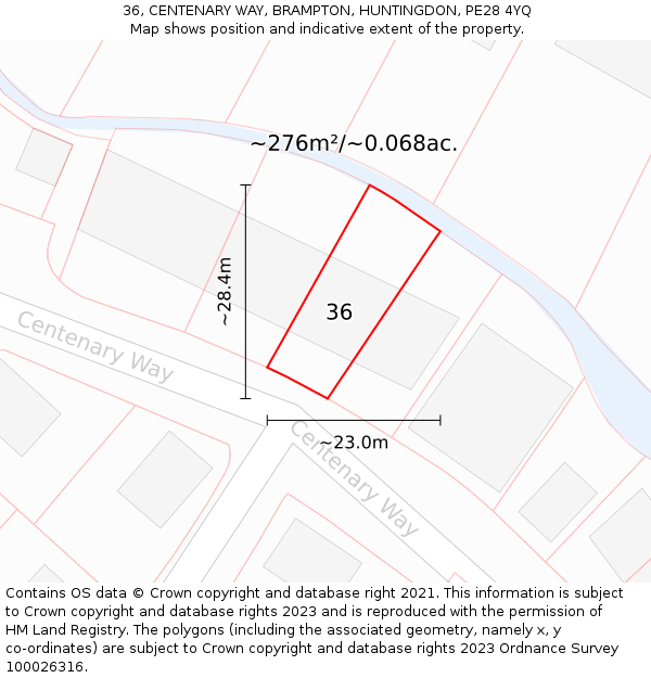 36, CENTENARY WAY, BRAMPTON, HUNTINGDON, PE28 4YQ: Plot and title map