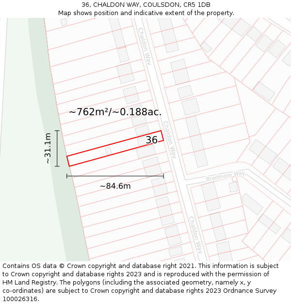 36, CHALDON WAY, COULSDON, CR5 1DB: Plot and title map