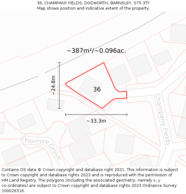 36, CHAMPANY FIELDS, DODWORTH, BARNSLEY, S75 3TY: Plot and title map