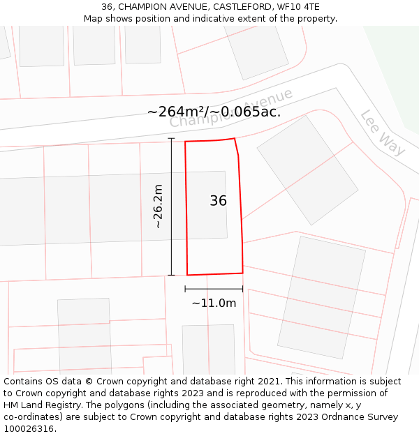36, CHAMPION AVENUE, CASTLEFORD, WF10 4TE: Plot and title map