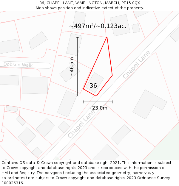 36, CHAPEL LANE, WIMBLINGTON, MARCH, PE15 0QX: Plot and title map