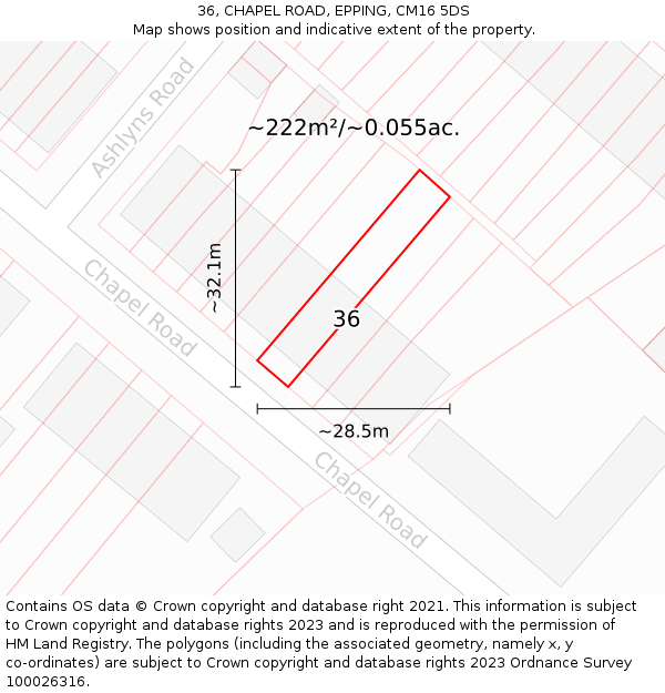 36, CHAPEL ROAD, EPPING, CM16 5DS: Plot and title map