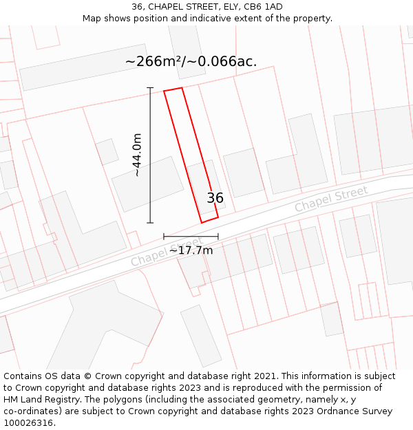 36, CHAPEL STREET, ELY, CB6 1AD: Plot and title map