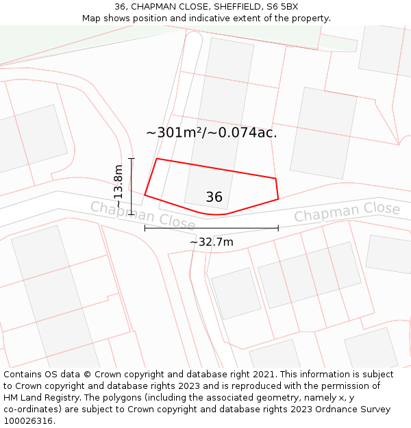 36, CHAPMAN CLOSE, SHEFFIELD, S6 5BX: Plot and title map