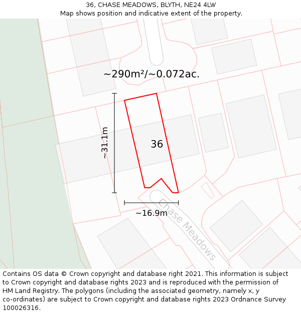 36, CHASE MEADOWS, BLYTH, NE24 4LW: Plot and title map
