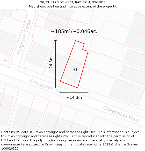 36, CHEAPSIDE WEST, RAYLEIGH, SS6 9DE: Plot and title map