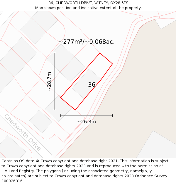 36, CHEDWORTH DRIVE, WITNEY, OX28 5FS: Plot and title map