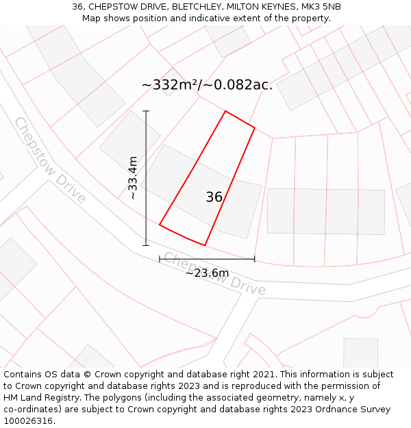 36, CHEPSTOW DRIVE, BLETCHLEY, MILTON KEYNES, MK3 5NB: Plot and title map