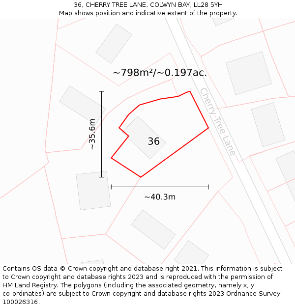 36, CHERRY TREE LANE, COLWYN BAY, LL28 5YH: Plot and title map
