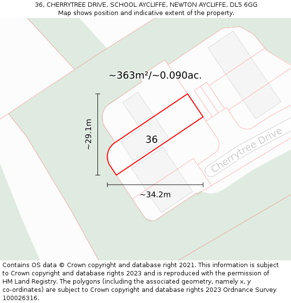 36, CHERRYTREE DRIVE, SCHOOL AYCLIFFE, NEWTON AYCLIFFE, DL5 6GG: Plot and title map