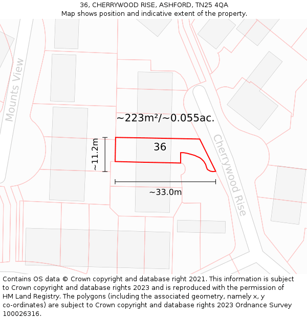 36, CHERRYWOOD RISE, ASHFORD, TN25 4QA: Plot and title map