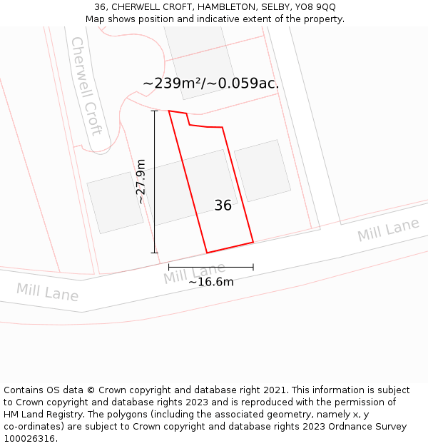 36, CHERWELL CROFT, HAMBLETON, SELBY, YO8 9QQ: Plot and title map