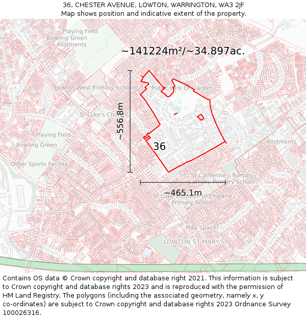 36, CHESTER AVENUE, LOWTON, WARRINGTON, WA3 2JF: Plot and title map