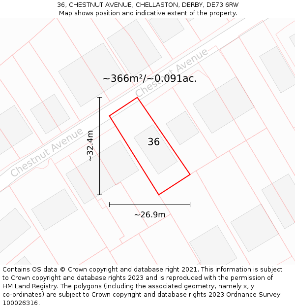 36, CHESTNUT AVENUE, CHELLASTON, DERBY, DE73 6RW: Plot and title map