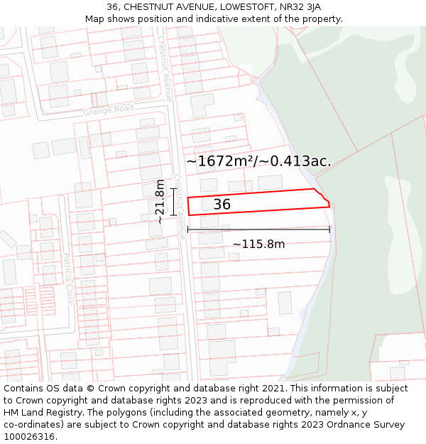 36, CHESTNUT AVENUE, LOWESTOFT, NR32 3JA: Plot and title map