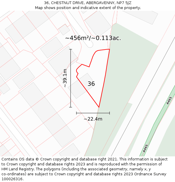 36, CHESTNUT DRIVE, ABERGAVENNY, NP7 5JZ: Plot and title map