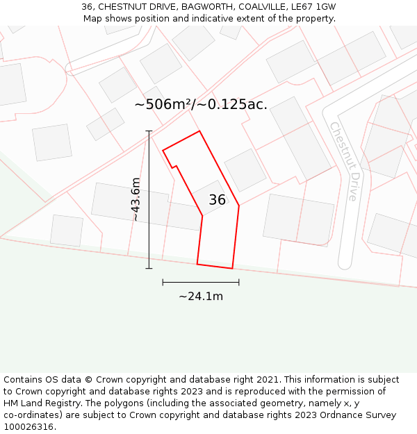 36, CHESTNUT DRIVE, BAGWORTH, COALVILLE, LE67 1GW: Plot and title map