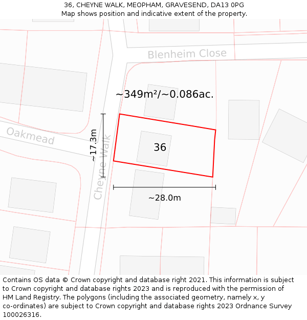 36, CHEYNE WALK, MEOPHAM, GRAVESEND, DA13 0PG: Plot and title map