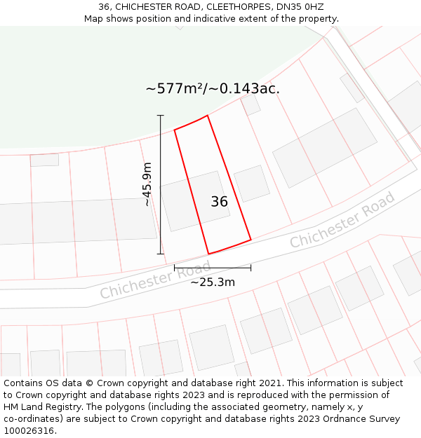 36, CHICHESTER ROAD, CLEETHORPES, DN35 0HZ: Plot and title map