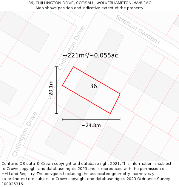 36, CHILLINGTON DRIVE, CODSALL, WOLVERHAMPTON, WV8 1AG: Plot and title map