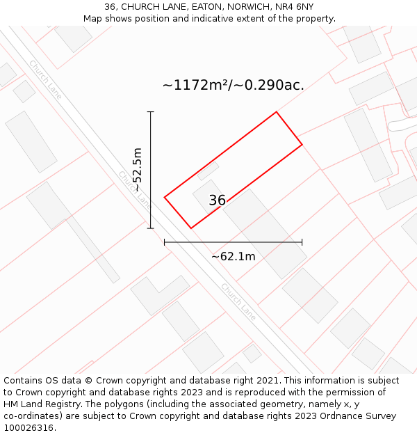 36, CHURCH LANE, EATON, NORWICH, NR4 6NY: Plot and title map