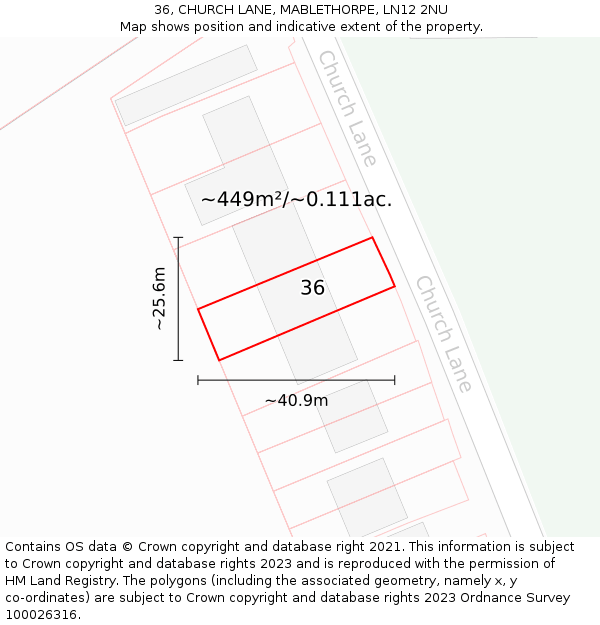 36, CHURCH LANE, MABLETHORPE, LN12 2NU: Plot and title map